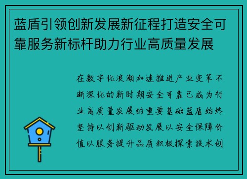 蓝盾引领创新发展新征程打造安全可靠服务新标杆助力行业高质量发展